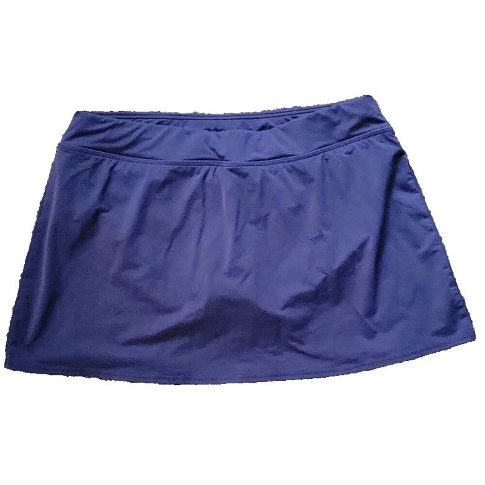 SWIM SKIRT w/ Brief 14 Navy Solid Lands End Modest Large UPF 50 S911